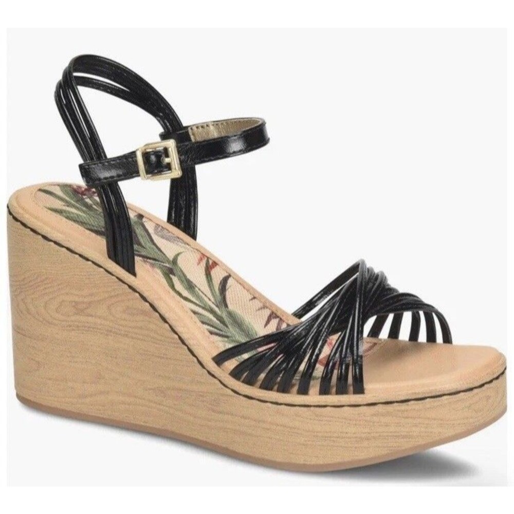 9 M New NWOB Womens Born BOC Catalina Black Strappy Wedge Heeled Sandals